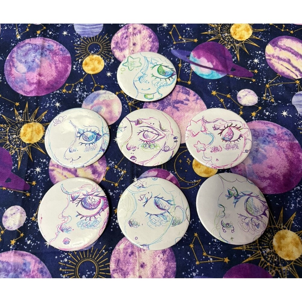 Set of 7 Handmade OC Large Button Pins